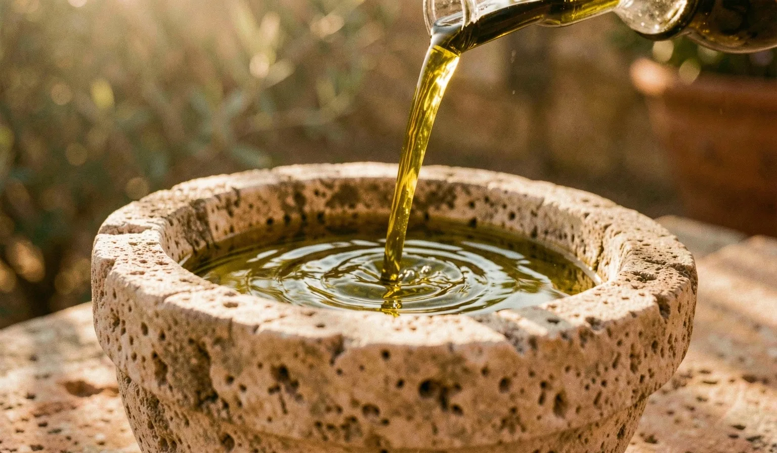 Textura de aceite de oliva virgen sobre piedra